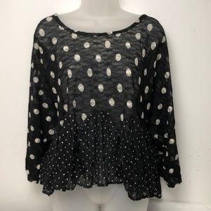 Kedem Sassoon Polka Dot Sheer Top Black White. Chic, feminine, playful. Size S